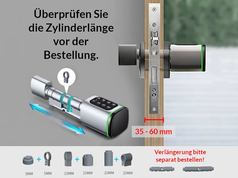 Abbildung Messung Zylinderlänge TTLOCK MYSTIC LITE, silver & black