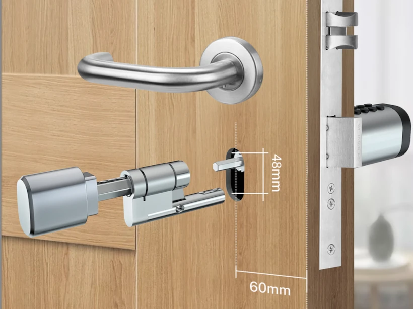 Abbildung Einbau-Maße TTLOCK MYSTIC PRO, silver